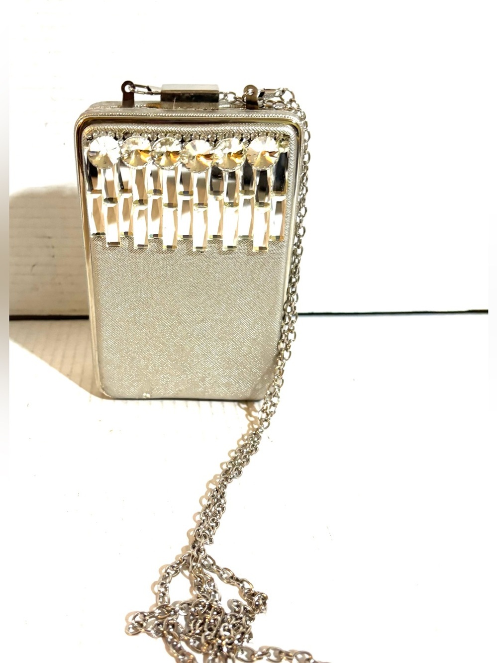 Vintage Silver Jeweled Rectangle Minaudiere Crossbody